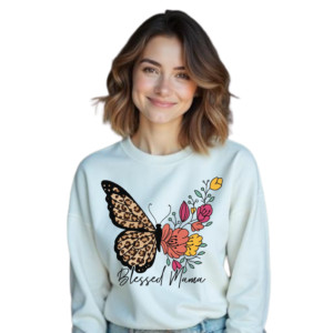 "Blessed Mama" Premium Sweatshirt – Floral Butterfly & Animal Print Collection
