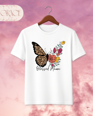 Camiseta Premium "Blessed Mama" - Mariposa y Flores (Día de la Madre)