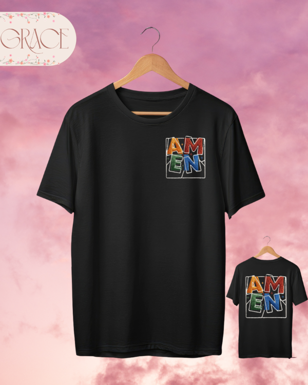 Camiseta de Hombre "AMEN" - Efecto Bordado 3D (Doble Estampado)