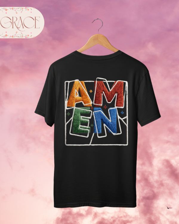 Camiseta de Hombre "AMEN" - Efecto Bordado 3D (Doble Estampado)