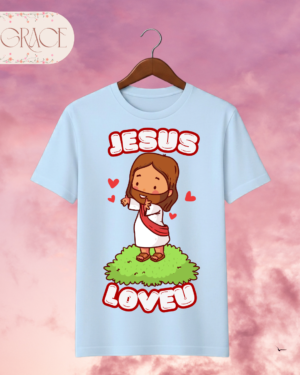 Camiseta Infantil "Jesus Loves U" Chibi – Colección Kids (Niñas)