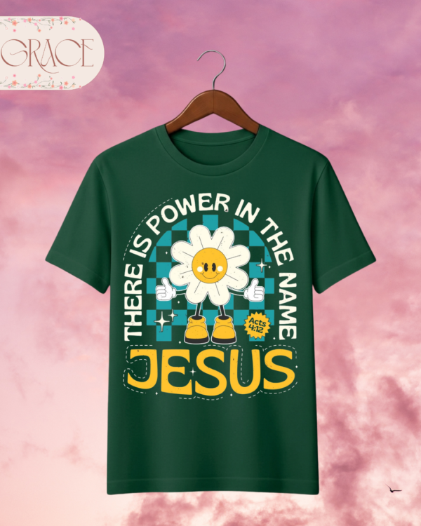 Camiseta de Mujer "There Is Power in the Name of Jesus" Retro (Doble Estampado) – Colección Damas