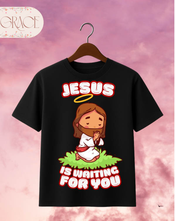 Camiseta Infantil "Jesus Is Waiting for You" Chibi – Colección Kids (Unisex)