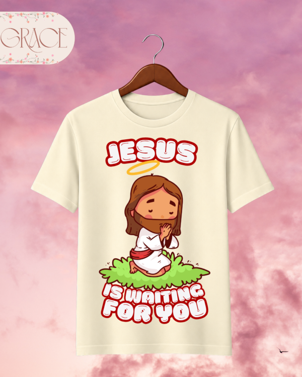 Camiseta Infantil "Jesus Is Waiting for You" Chibi – Colección Kids (Unisex)