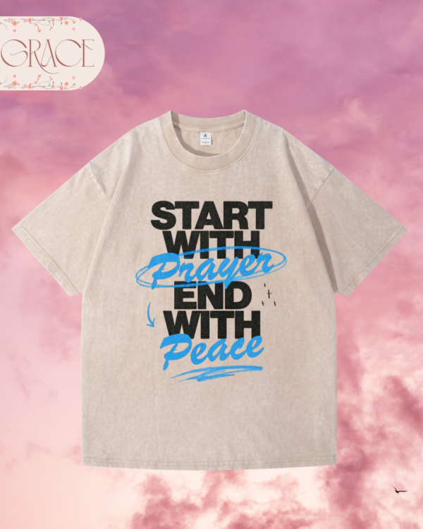 Franela Acid Washed Cristiana - Colección Start With Prayer (Premium)