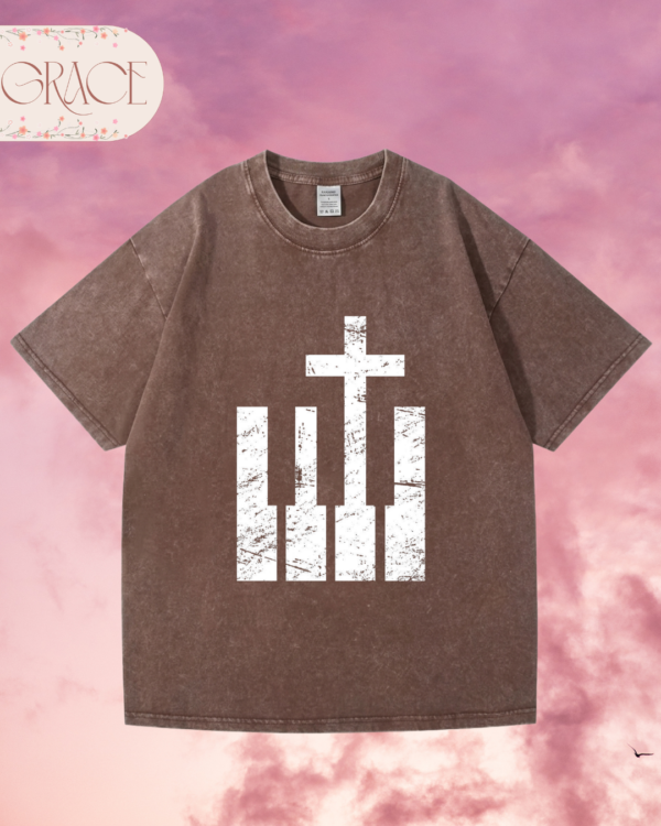 Franela Acid Washed Cristiana - Colección Cruz & Piano (Premium)