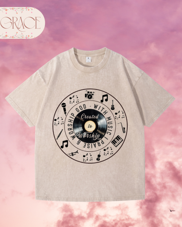 Franela Acid Washed Cristiana - Colección Worship God With Music Vinilo (Premium)