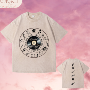 Franela Acid Washed Cristiana - Colección Worship God With Music Vinilo (Premium)
