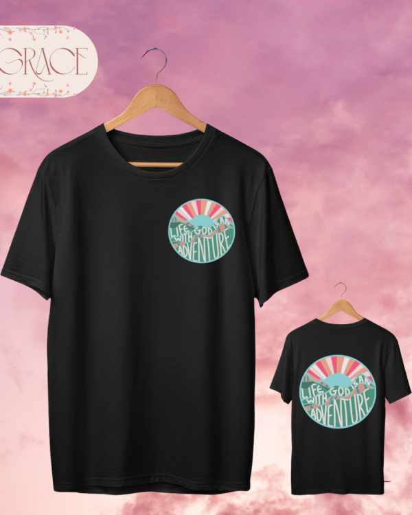 Camiseta Premium «Life with God is an Adventure» -- Edición Mint Green (Doble Estampado)