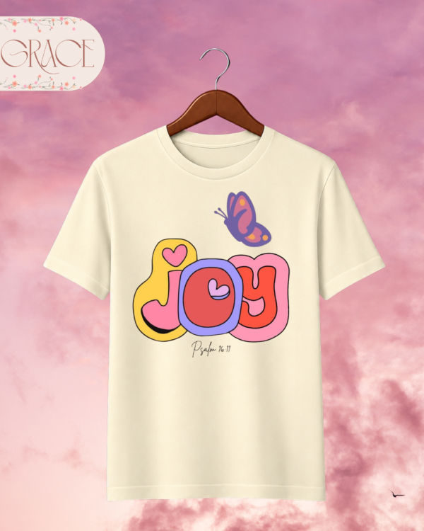 Camiseta Infantil "Joy & Butterfly" Psalm 16:11 – Colección Kids (Niñas)