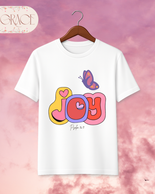 Camiseta Infantil "Joy & Butterfly" Psalm 16:11 – Colección Kids (Niñas)