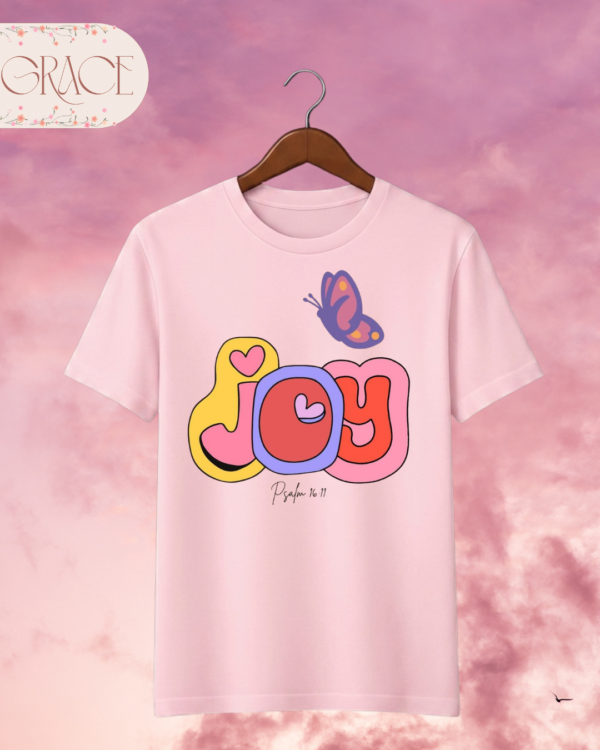 Camiseta Infantil "Joy & Butterfly" Psalm 16:11 – Colección Kids (Niñas)