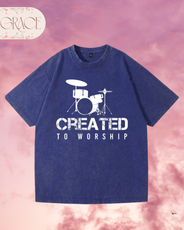Franela Acid Washed Cristiana - Colección Created to Worship Batería (Premium)