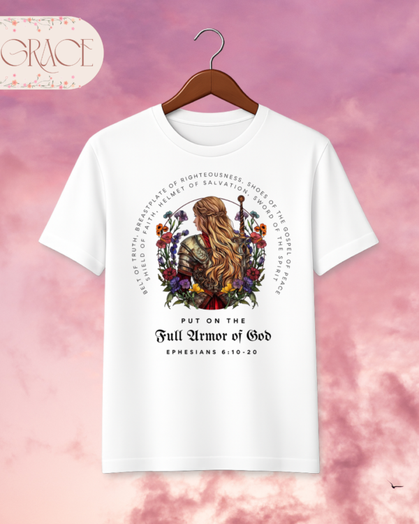 Camiseta de Mujer "Full Armor of God" Guerrera (Doble Estampado) – Colección Damas