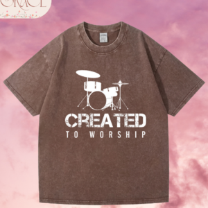 Franela Acid Washed Cristiana - Colección Created to Worship Batería (Premium)