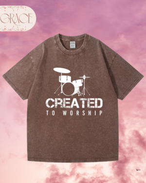 Franela Acid Washed Cristiana - Colección Created to Worship Batería (Premium)