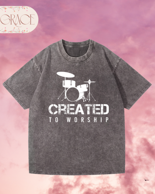 Franela Acid Washed Cristiana - Colección Created to Worship Batería (Premium)
