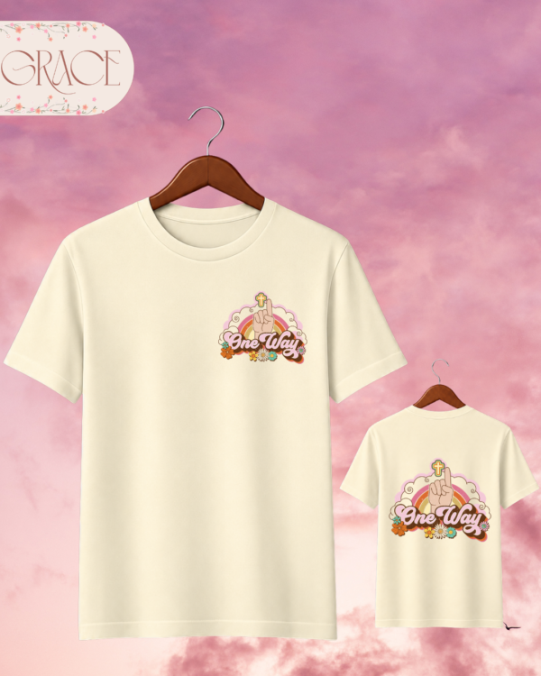 Camiseta Premium «One Way (Retro Rainbow)» -- Edición Coral (Doble Estampado)