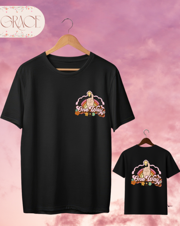 Camiseta Premium «One Way (Retro Rainbow)» -- Edición Coral (Doble Estampado)