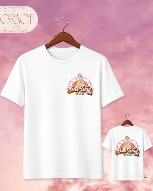 Camiseta Premium «One Way (Retro Rainbow)» -- Edición Coral (Doble Estampado)