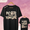 Camiseta "Put God First In Your Life" – Mateo 6:33 Retro 3D Text Tee