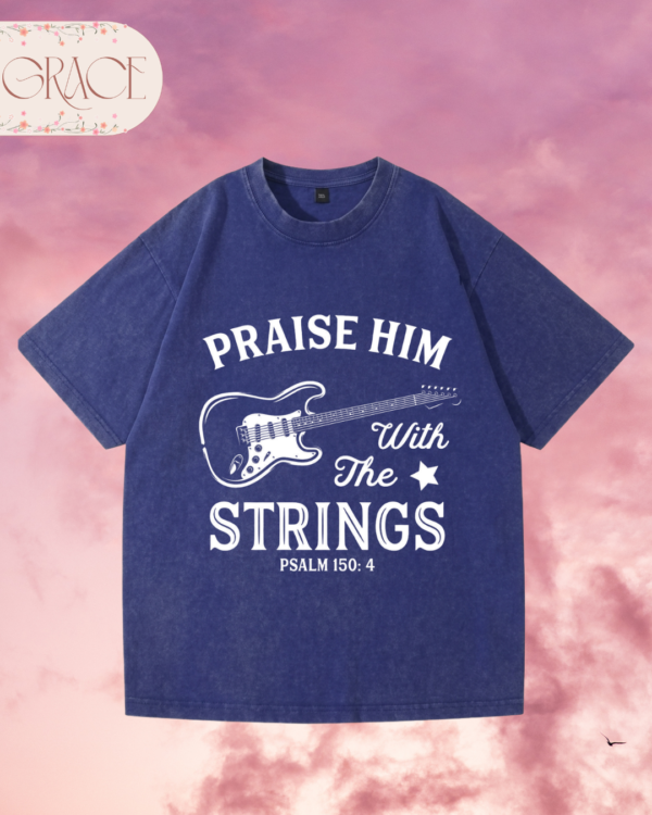8 Franela Acid Washed Cristiana - Colección Praise Him With The Strings Guitarra (Premium)