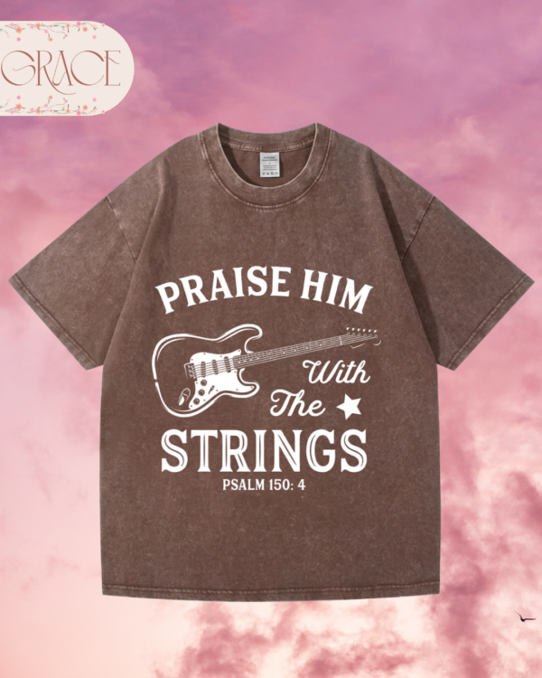 9 Franela Acid Washed Cristiana - Colección Praise Him With The Strings Guitarra (Premium)
