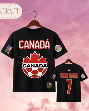 Custom World Soccer Jersey T-Shirt Canadá (230 GSM) – 2026 World Cup Edition (Double Sided Print)