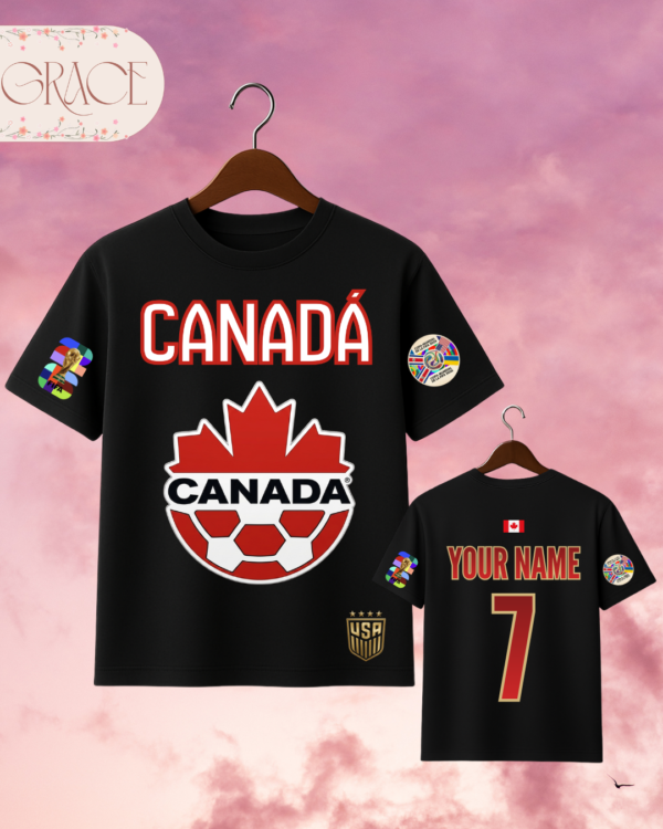 Custom World Soccer Jersey T-Shirt Canadá (230 GSM) – 2026 World Cup Edition (Double Sided Print)